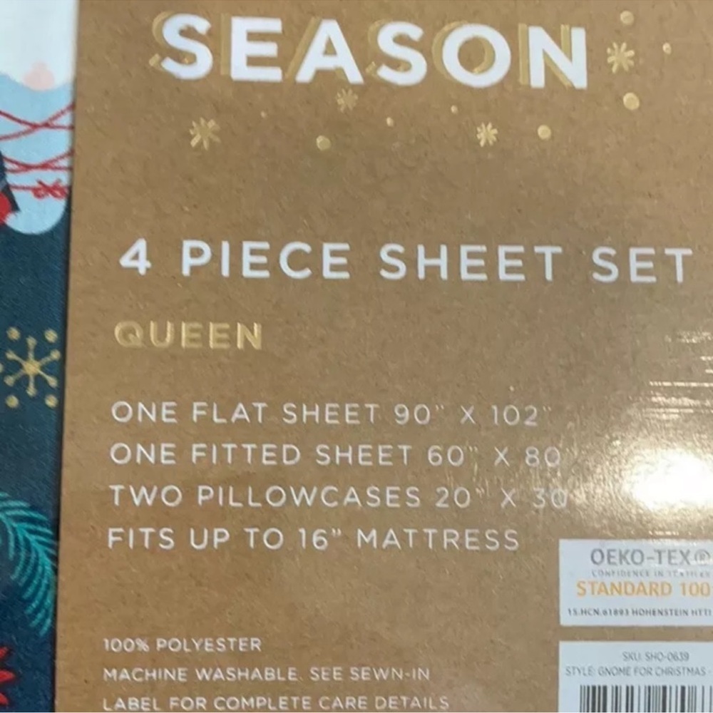 4 Pc Queen Christmas Holiday Gnome Bed Sheet Set - Picture 2 of 4